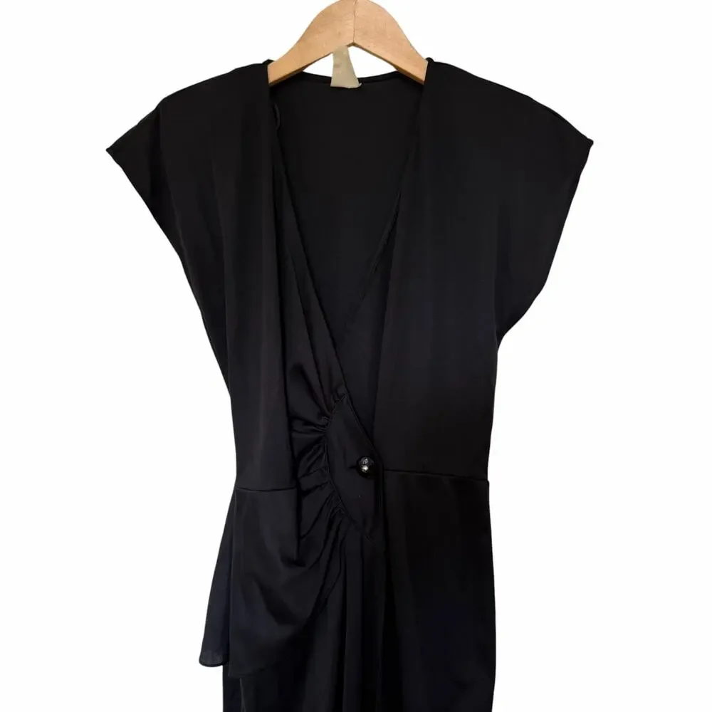 Vintage 70s Black Twist Front Dress Sz 0-2